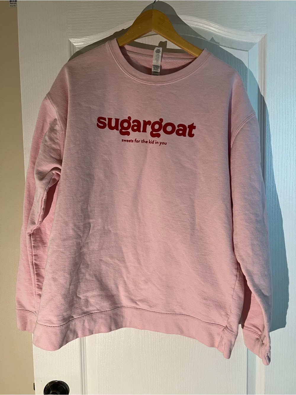 Russell Athletic Light Pink Crewneck Sweatshirt with Red Sugargoat Logo